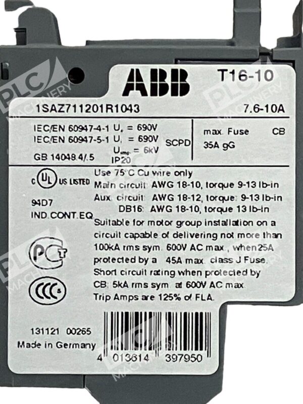 ABB T16-10 Thermal Overload Relay 1SAZ711201R1043 - Image 3