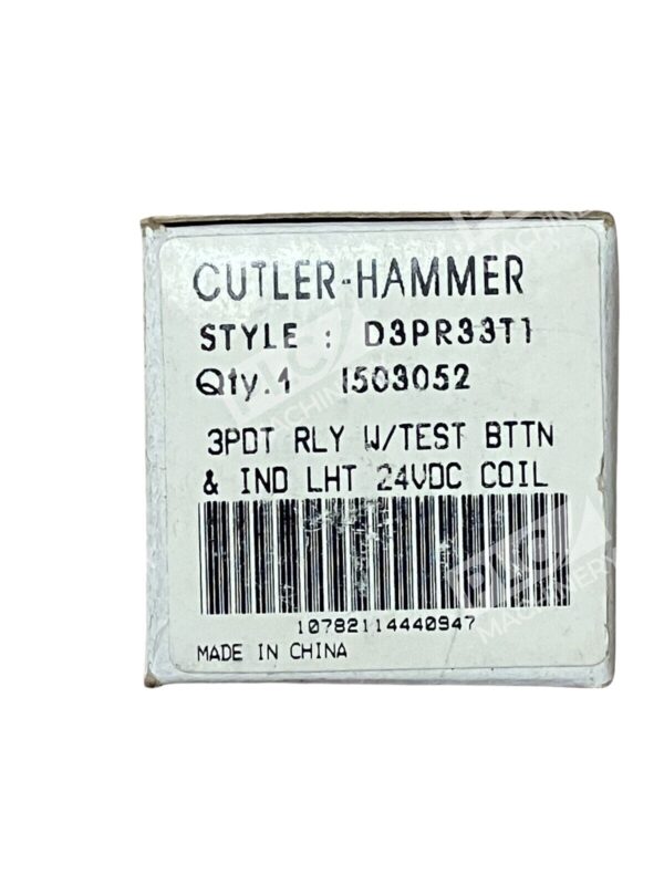 Cutler Hammer D3PR33T1 /A2 3PDT RLY W/TEST BTTN & IND LHT 24VDC Coil