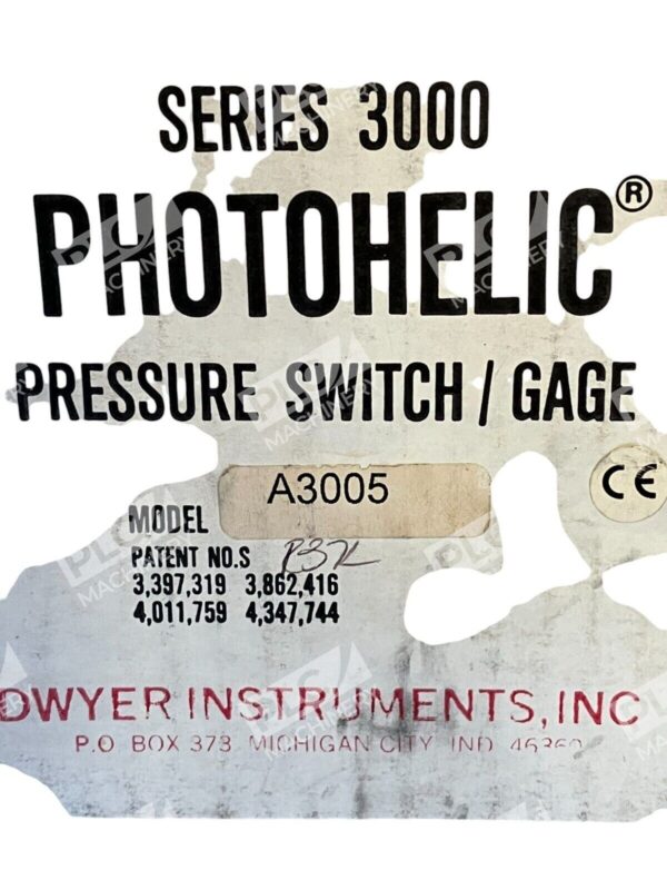 Dwyer Instruments Series 3000 Photohelic Pressure Switch Gage Model A3005 - Image 3