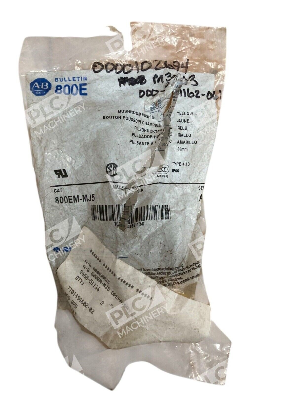 Allen Bradley AB Yellow Mushroom Push Button 800EM-MJ5 /A