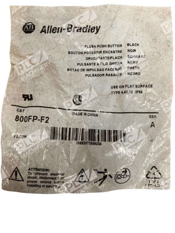 Allen Bradley AB Black Flush Push Button 800FP-F2 /A - Image 2