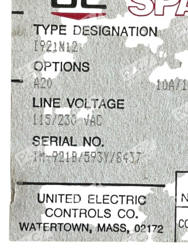 UE United Electric Temperature Controller 0-250F I921N12 - Image 3