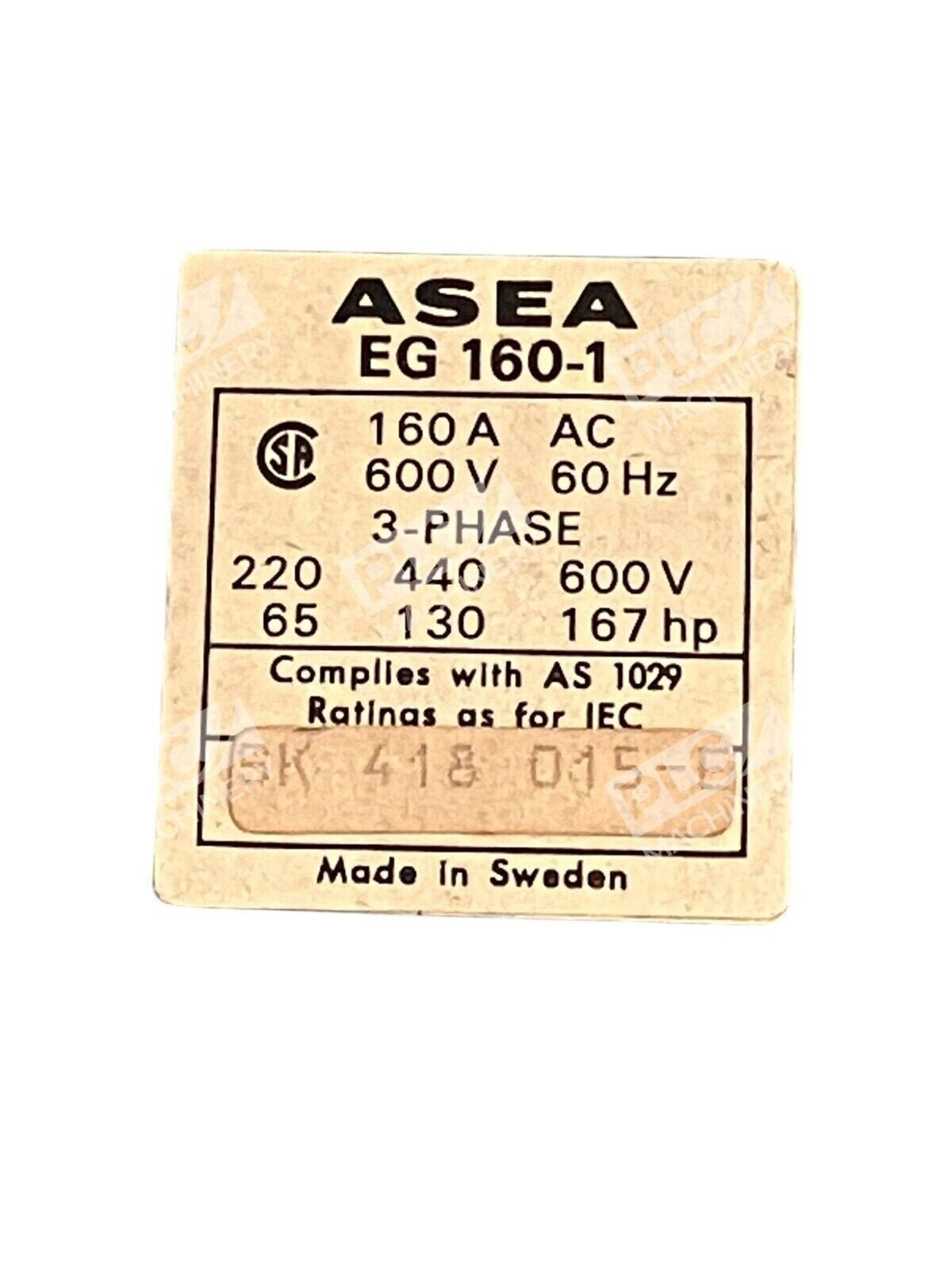 Asea 160A 600V 3-Phase Contactor EG160-1 - Image 2