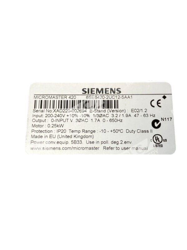 Siemens 6SE6420-2UC12-5AA1 Micromaster 420 - Image 4