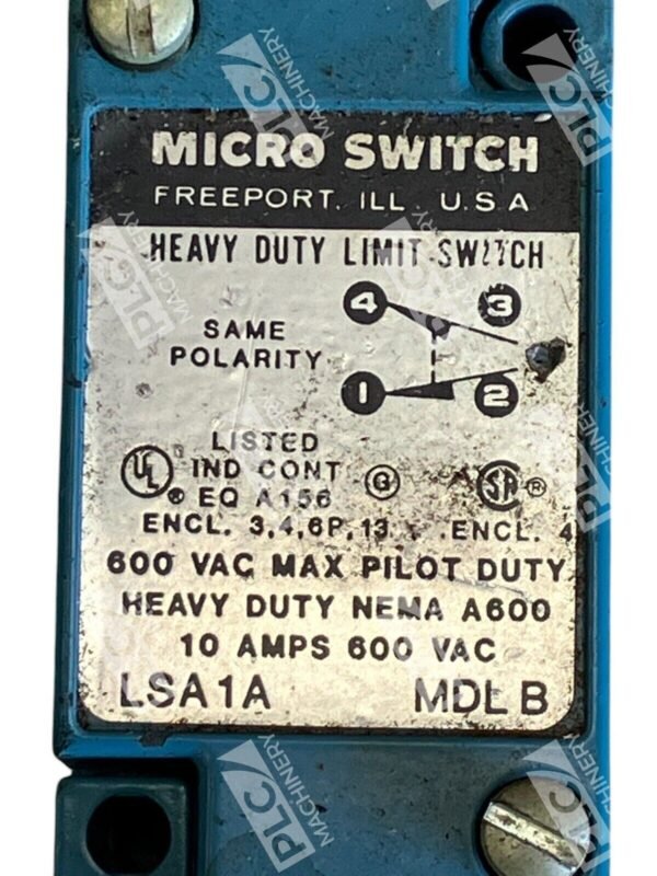 Micro Switch MDLB 10A 600VAC Heavy Duty Limit Switch LSA1A - Image 2