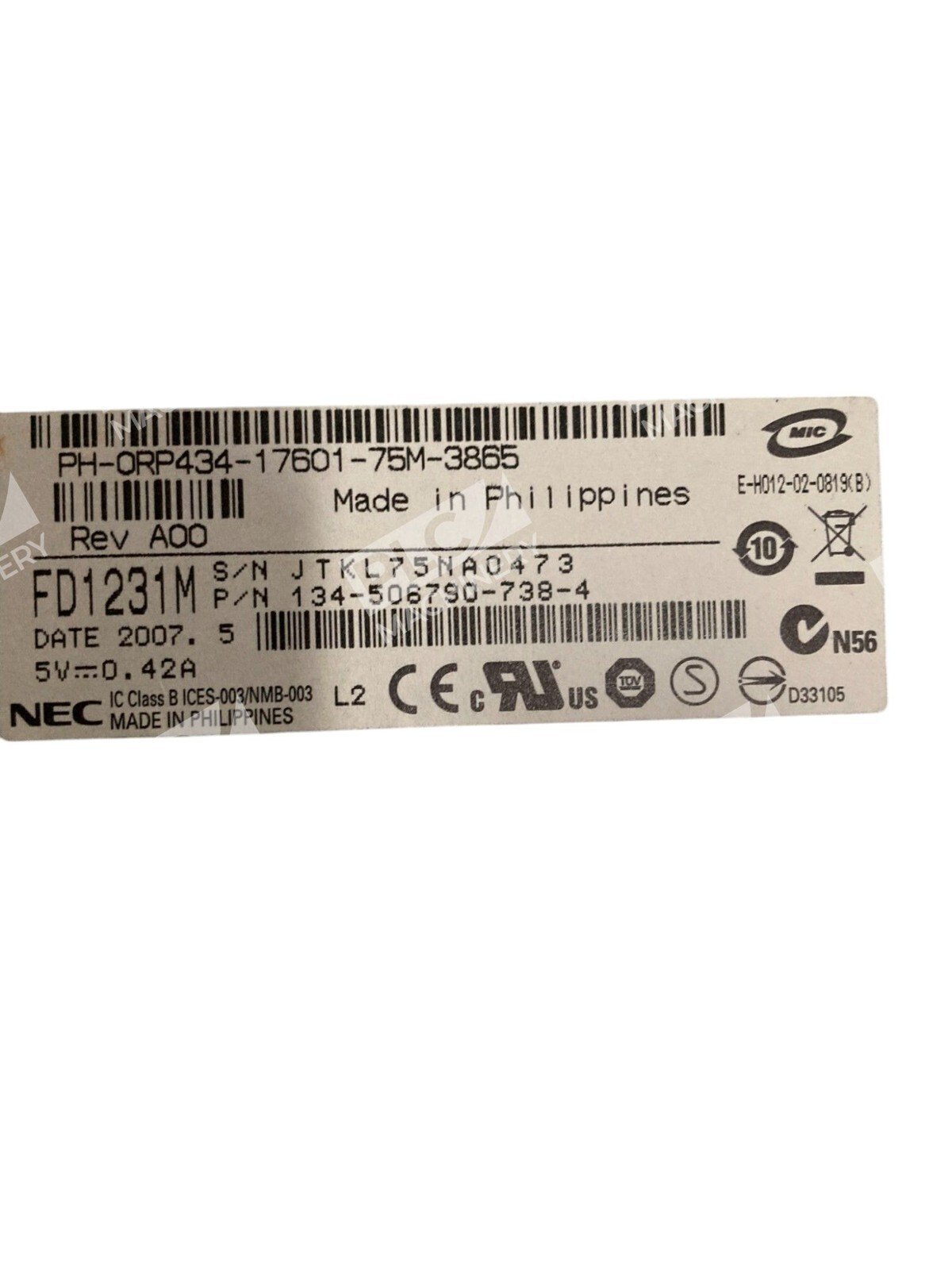 NEC REV A00 134-508790-738-4 PH-ORP434-17601-75M-3865 Floppy Drive FD1231M - Image 2