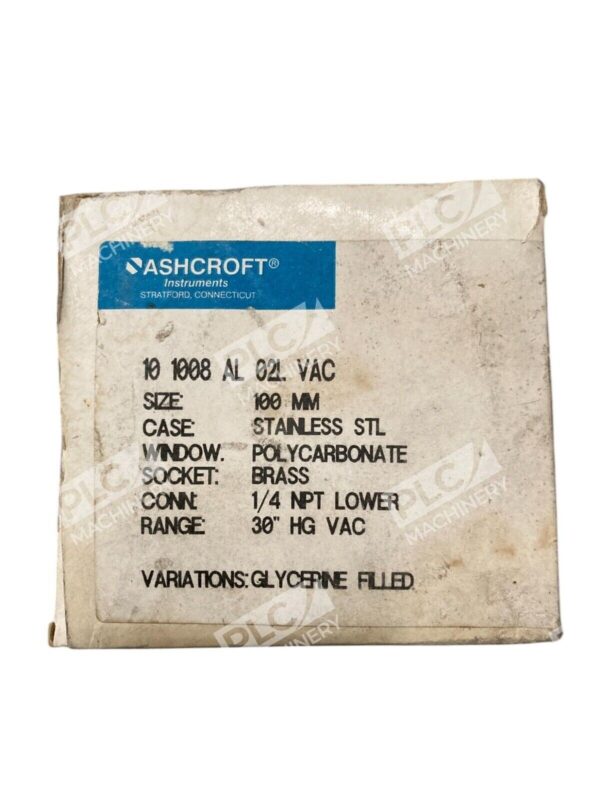 Ashcroft 100mm Stainless Steel 0-30inHgvac Pressure Gauge 10 1008 AL 02L VAC