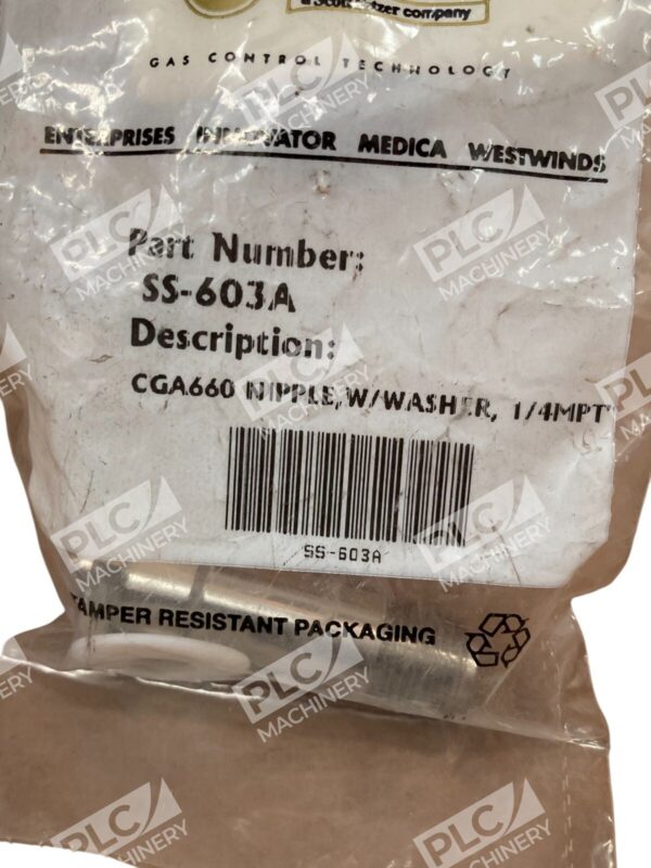 Western Scott Fetzer Nipple CGA660 W/ Washer 1/4MPT" SS-603A - Image 2