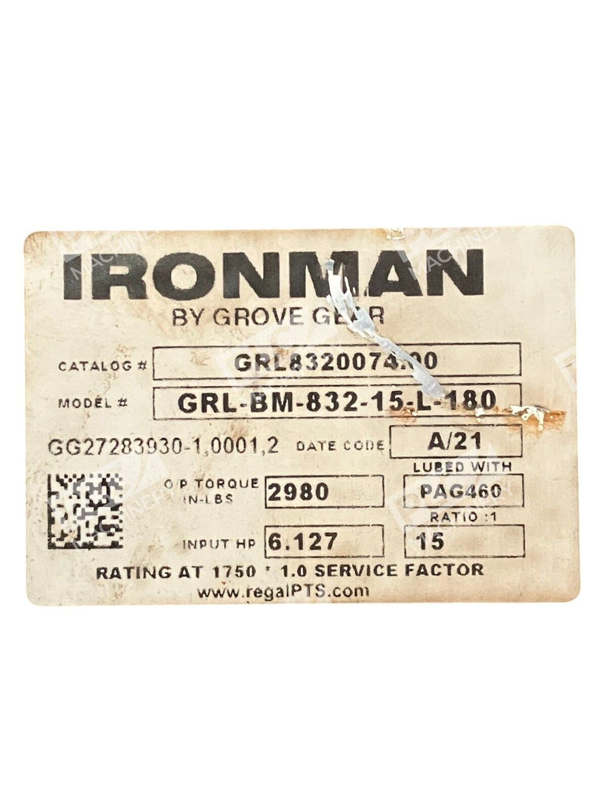 Grove Gear Regal Rexnord GRL8320074.00 15:1 Cast Iron Worm GRL-BM-832-15-L-180 - Image 2