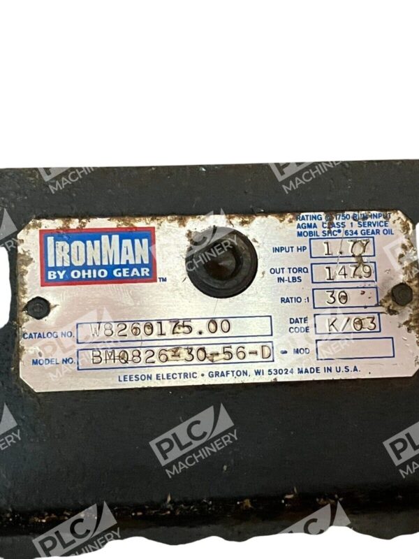 Ohio Gear Leeson Electric W8260175.00 30:1 Ironman Reducer BMQ826-30-56-D - Image 2