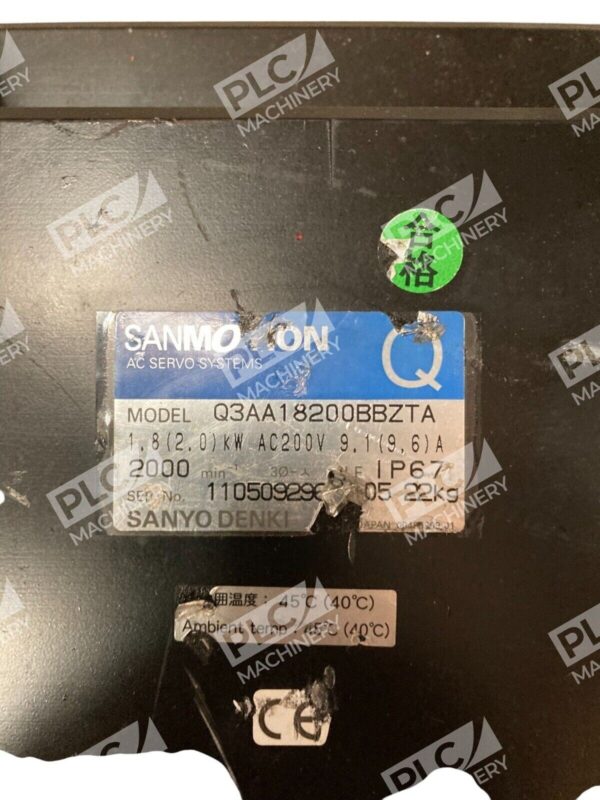 Sanyo Denki SANMOHON 2.0kW 200VAC 9.6A AC Servo Systems Q3AA18200BBZTA - Image 2