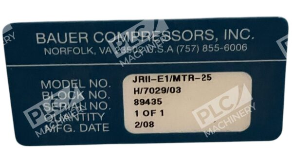 Bauer Lincoln SRD2S2T1B6028B Portable Air Compressor Junior II JRII-E1/MTR-25 - Image 7