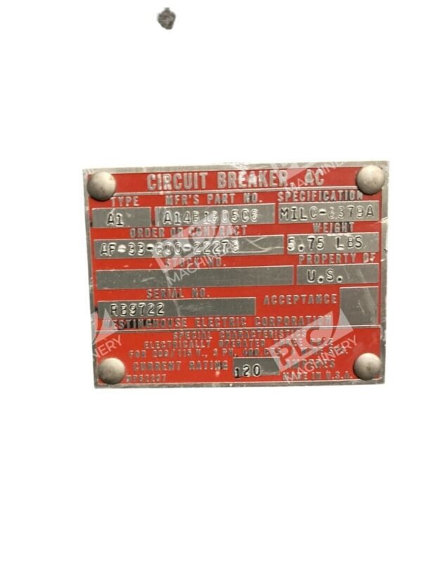 Westinghouse AF-33-600-22278 A1 MILC-8379A 120A AC Circuit Breaker A14B1805C6 - Image 2