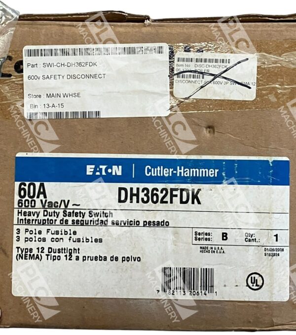 Eaton Cutler Hammer 60A 600VAC 3 Pole Heavy Duty Safety Switch DH362FDK
