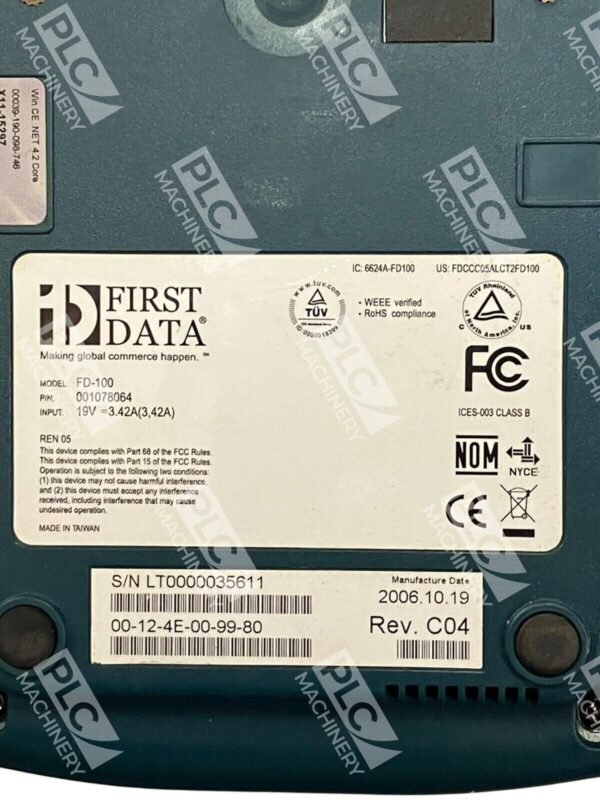 First Data FD-100 Credit Card Terminal 001078064 - Image 2