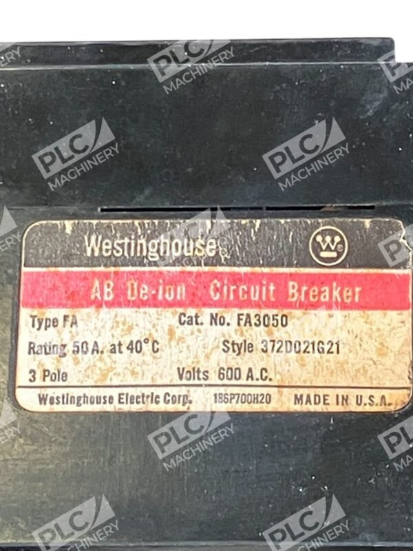 Westinghouse 600VAC 3 Pole 50A AB De-ion Circuit Breaker FA3050 - Image 4