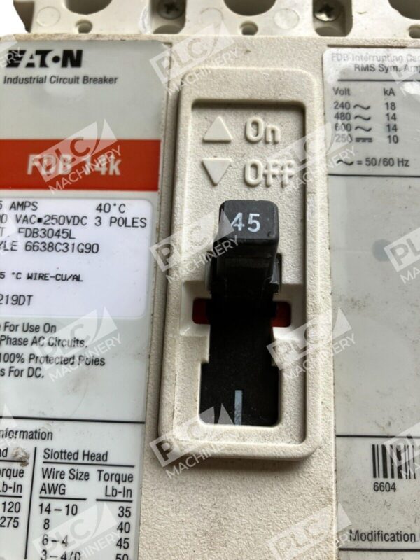 Eaton FDB3045L 45A 600VAC 250VDC 3 Poles - Image 3