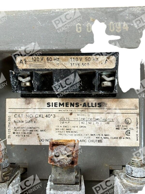 Siemens CXL40*3 Motor Contactor - Image 2