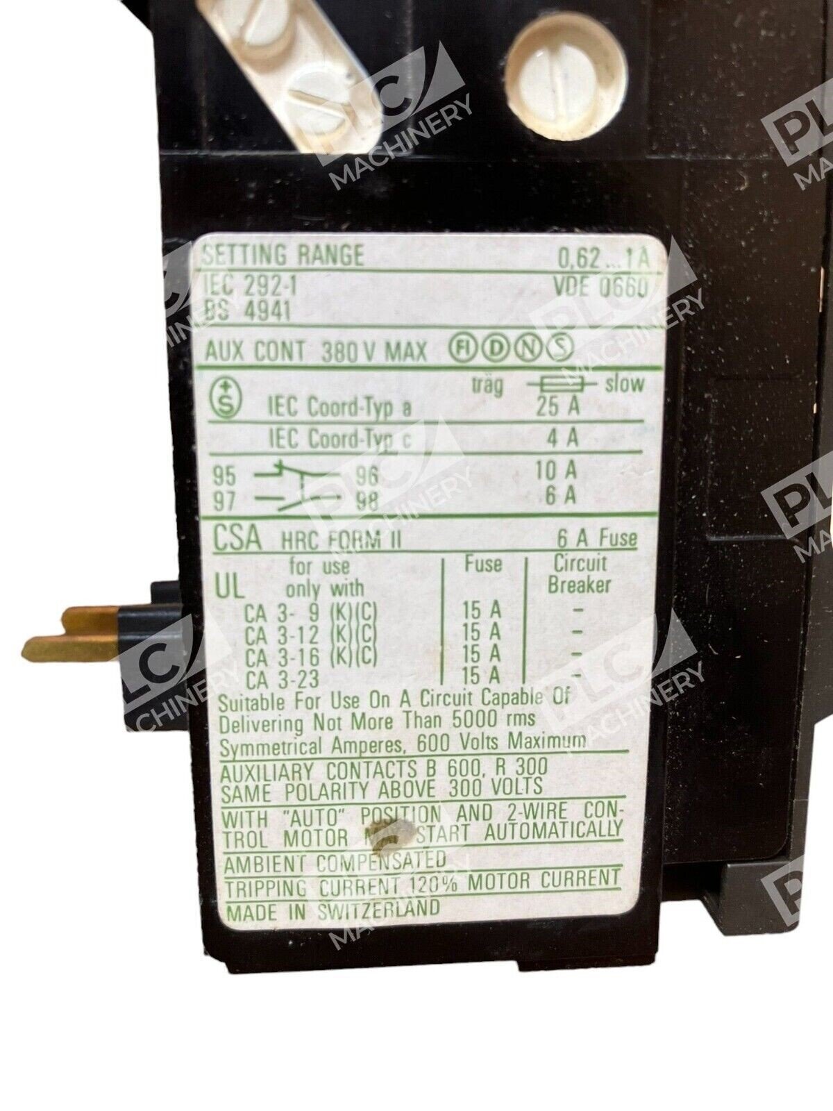 Sprecher & Schuh CT3-12 (0.62-1.0A) Overload Thermal Relay - Image 4