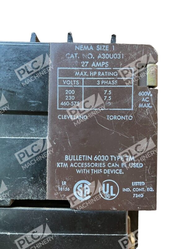 Sylvania A30U031 Nema Size 1 27A 3 Phase Starter - Image 6