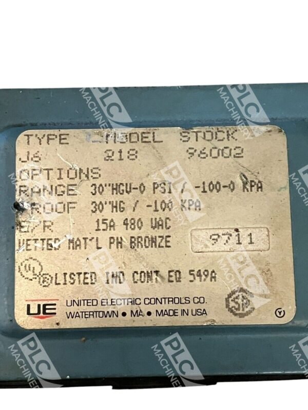 United Electric UE 96002 30" HGVAC-30PSI 480VAC 15A Pressure Switch J6-218 - Image 2