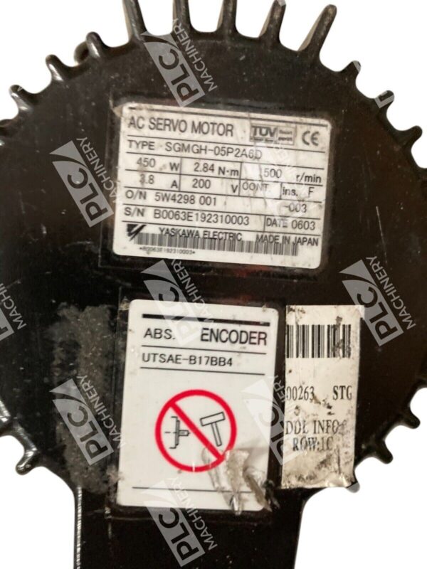 Yaskawa 5W4298 001 450W 3.8A 200V 500RPM AC Servo Motor SGMGH-05P2A6D - Image 2