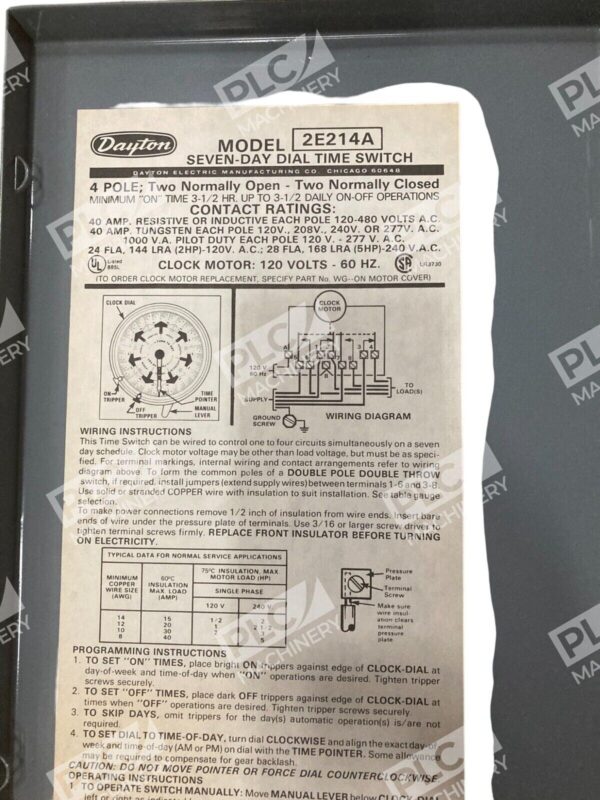 Dayton Seven Day Dial Time Switch Timer 2E214A - Image 3
