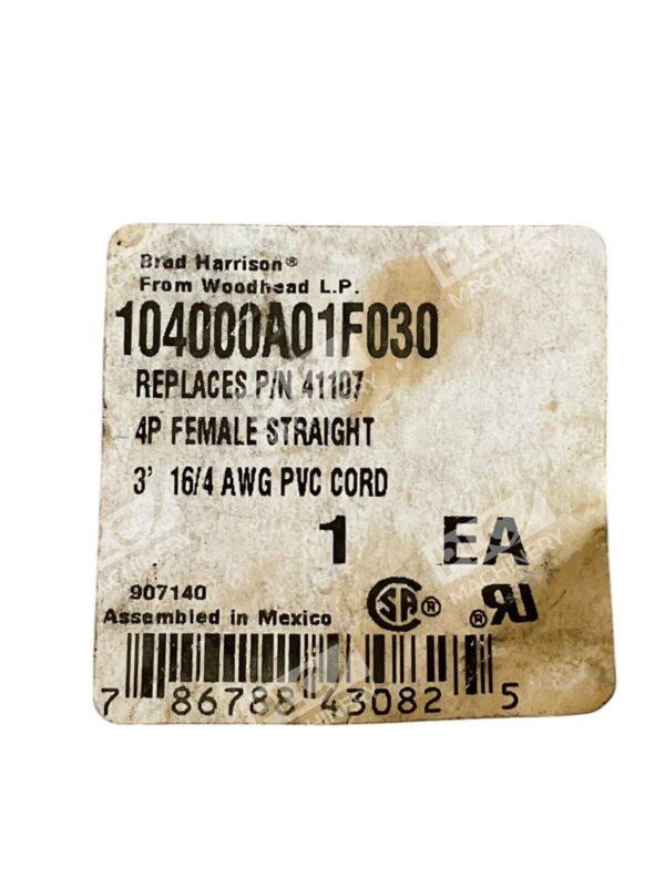Brad Harrison Woodhead LP 4P Female Straight 3' 16/4 AWG PVC Cord 104000A01F030 - Image 2