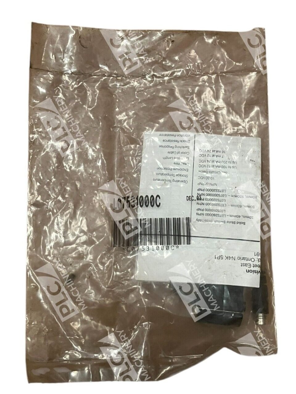 Parker Schrader Bellows PNP Sourcing Switch Assembly L07531000C