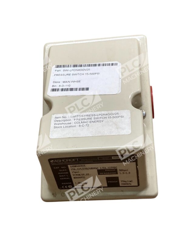 Ashcroft Dresser 15PSI Range 500PSI Proof 15A 0.5A Pressure Switch LPDN4GGV25