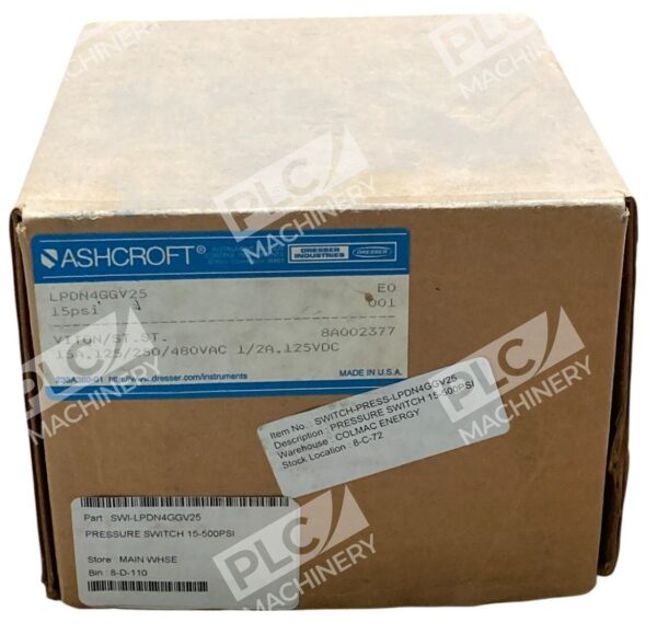 Ashcroft Dresser Viton 15A 0.5A 15PSI 500PSI Pressure Switch LPDN4GGV25
