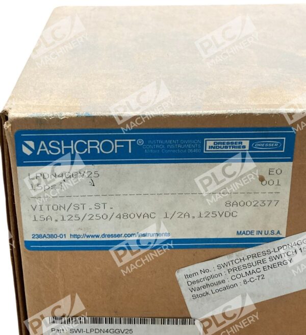 Ashcroft Dresser Viton 15A 0.5A 15PSI 500PSI Pressure Switch LPDN4GGV25 - Image 2