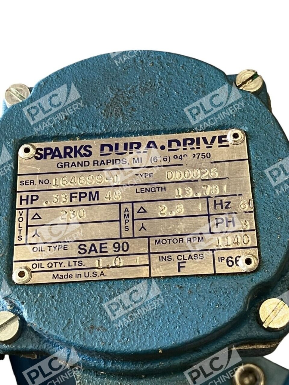 Dura-Drive Sparks 1/3HP 48FPM 13.78" 230V 2.8A 60Hz 3Ph 1140RPM DD0026 - Image 2