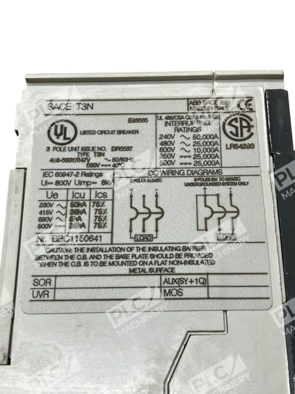 ABB SACE TMAX T3 N 225 3 Pole Circuit Breaker 1SDA053561R1 E93565 - Image 8
