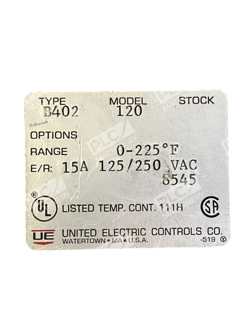 United Electric Controls UE 0-225F 15A 125/250VAC Temperature Switch B402-120 - Image 2