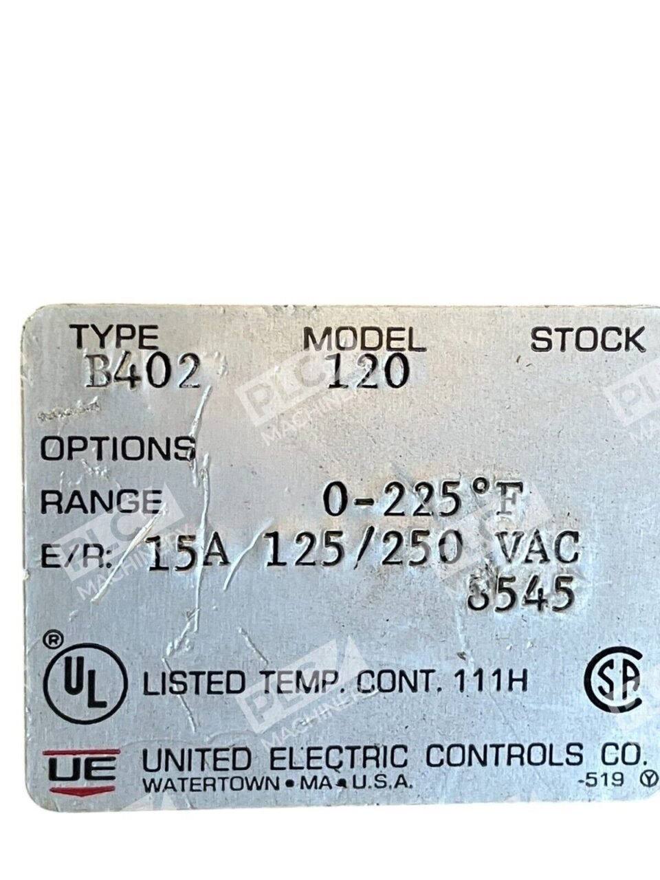 United Electric Controls UE 0-225F 15A 125/250VAC Temperature Switch B402-120 - Image 3