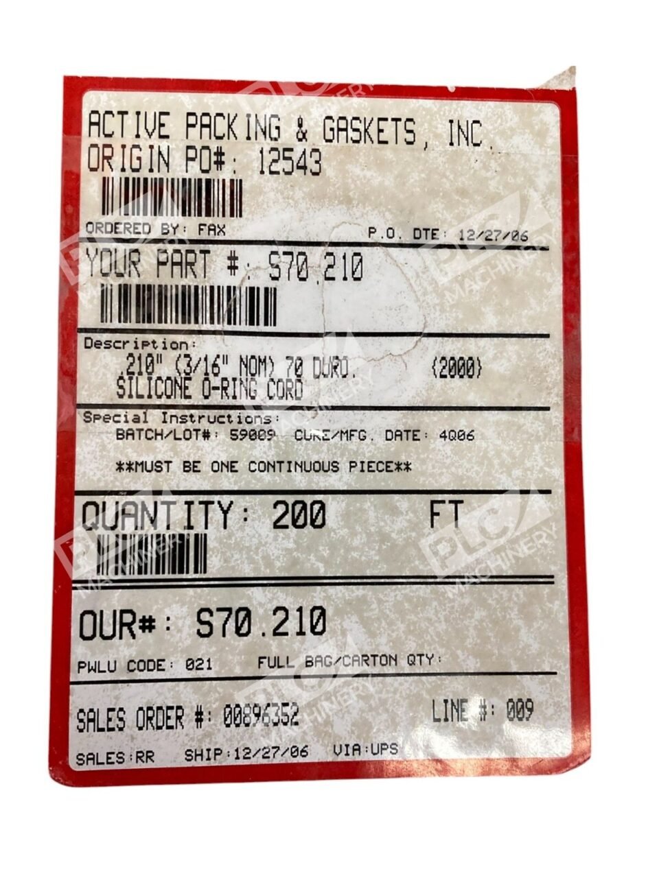 Active Packing & Gaskets 3/16" NOM 70 DURO Silicone O-Ring Cord 200Ft S70.210 - Image 3