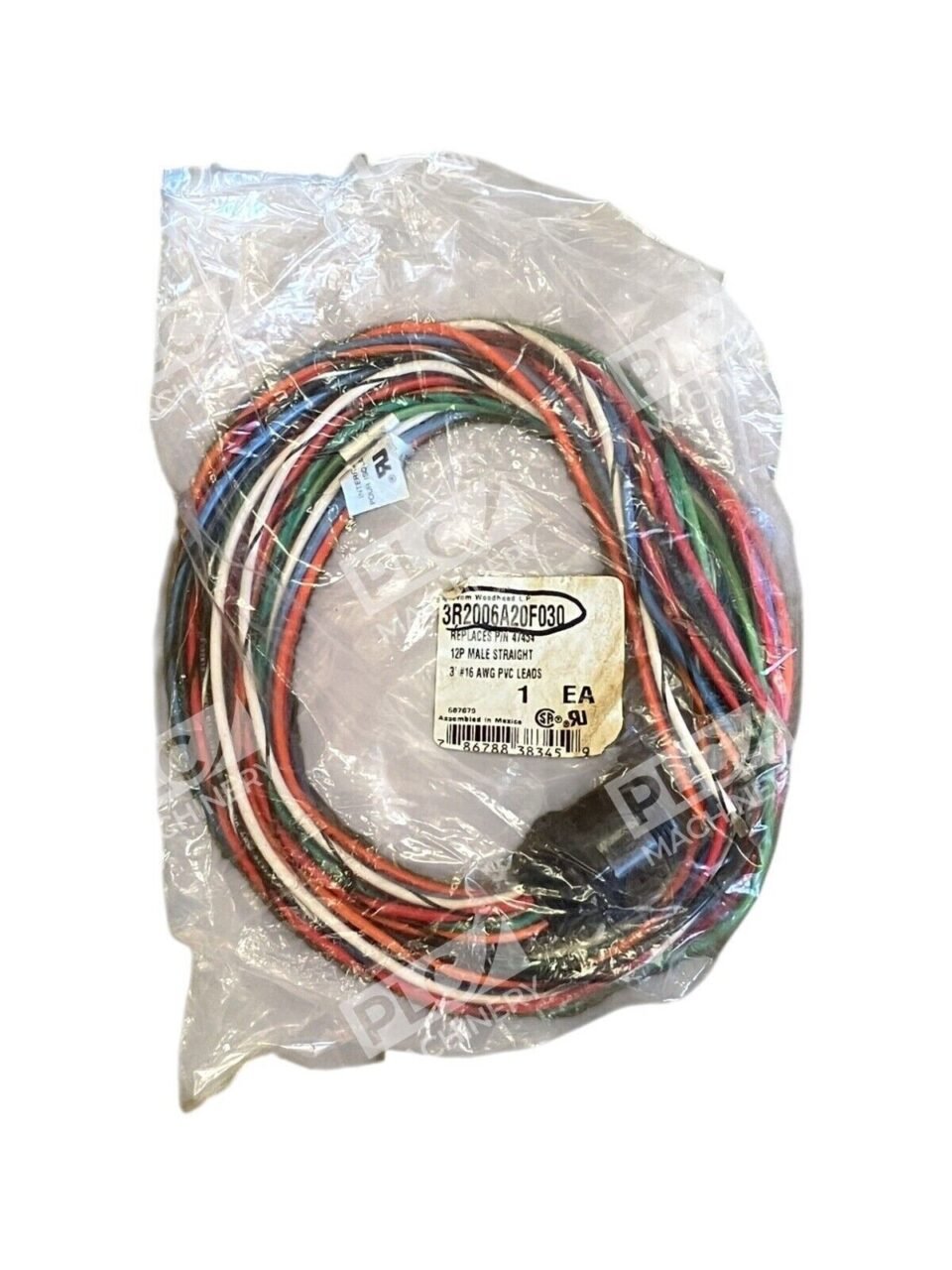 Woodhead LP 12P Male Straight 3' #16 AWG PVC Leads Connector 3R2006A20F030