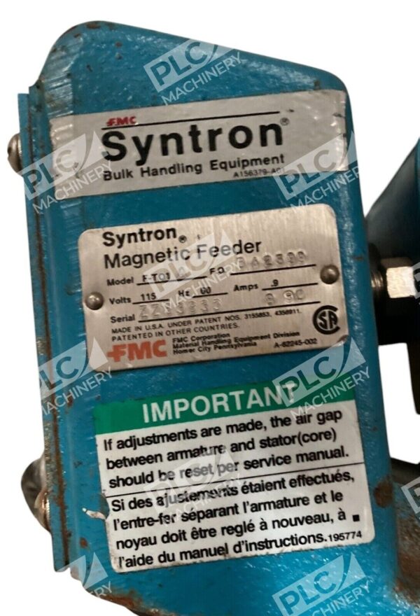 FMC Syntron C-81354 Magnetic Feeder With Tray FT01A - Image 2