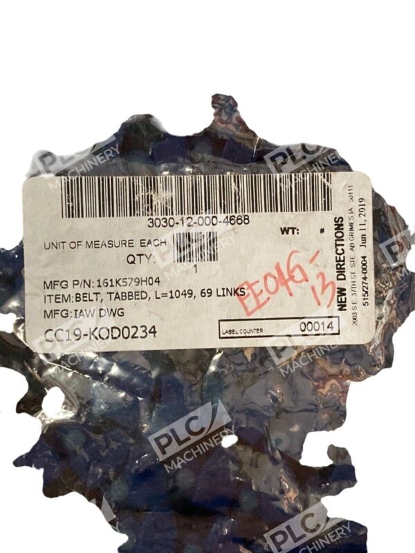 IAW DWG Intralox 161K579H04 Tabbed Belt L=1049 69 Links - Image 2