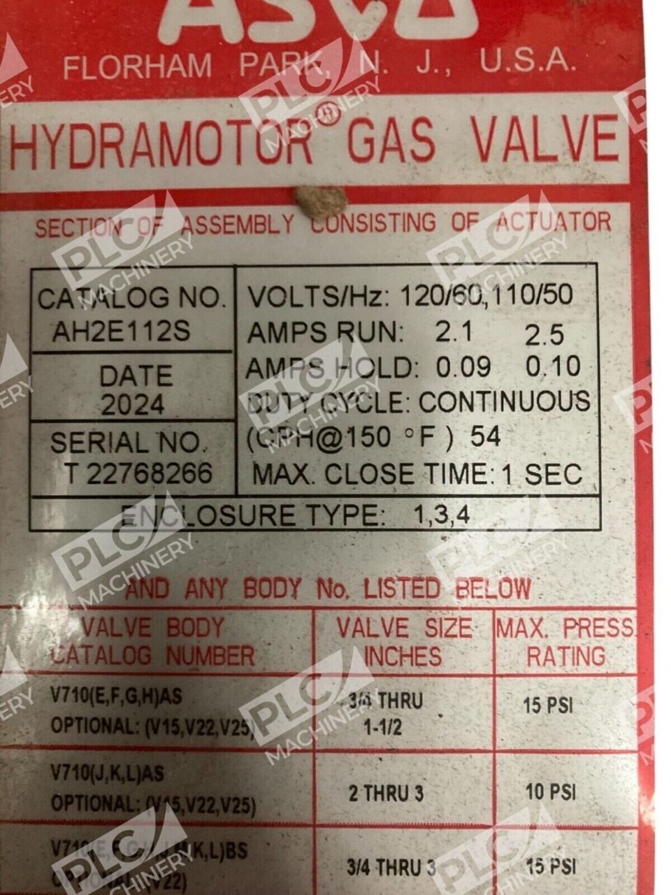 ASCO Hydramotor Gas Valve AH2E112S - Image 2
