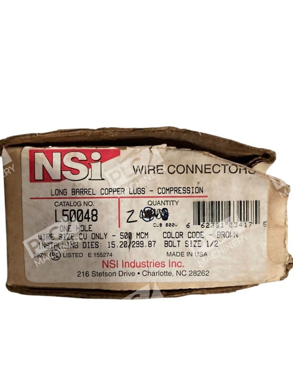 NSI Industries 1/2" Long Barrel Copper Lugs Wire Connector L50048 (Box of 2)