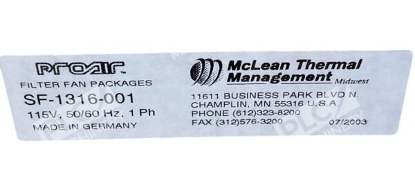 McLean Thermal Management 115V 1Ph Filter Fan Packages SF-1316-001 - Image 2
