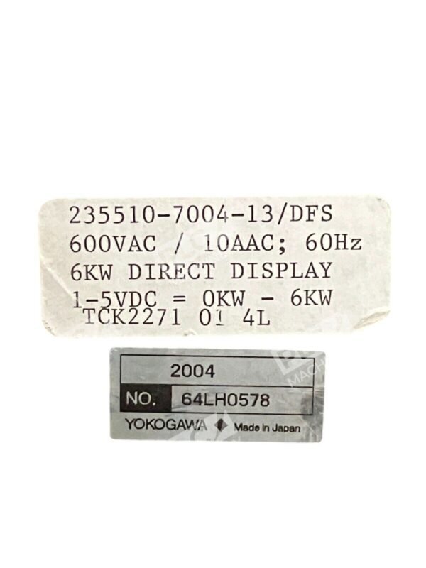 Yokogawa 64LH0578 600VAC 10AAC 6kW Direct Display 235510-7004-13 - Image 2