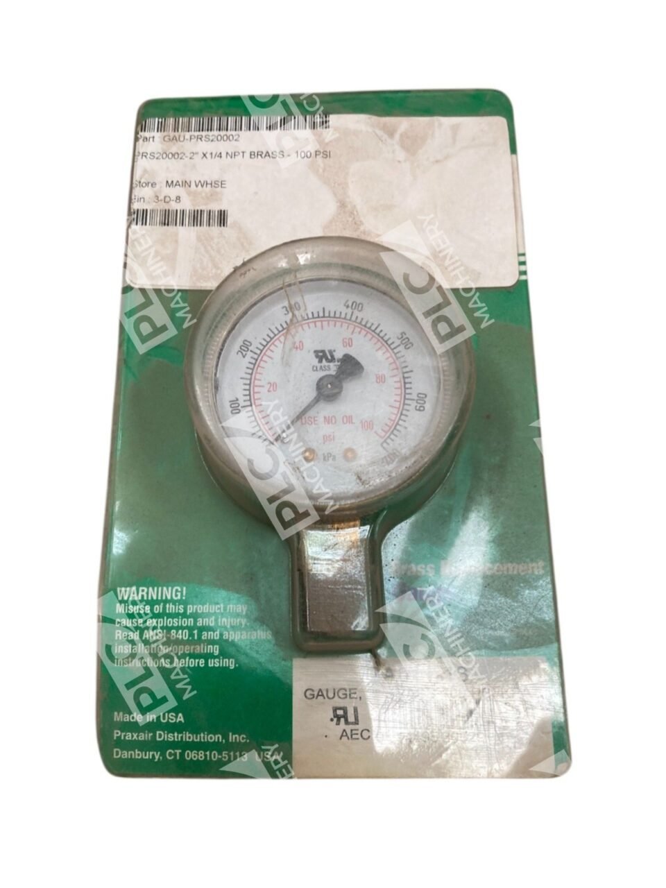 Praxair 4643 2" 100PSI/KPA Brass Replacement Gauge GA011-13