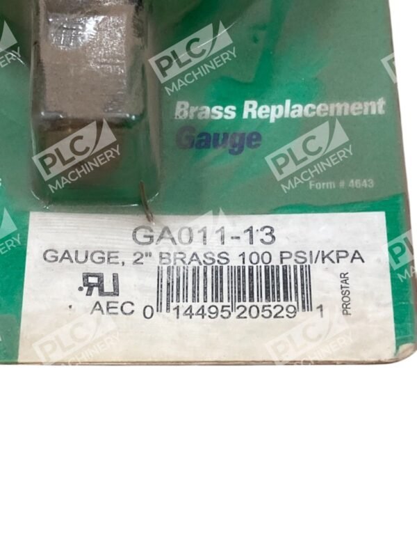 Praxair 4643 2" 100PSI/KPA Brass Replacement Gauge GA011-13 - Image 2