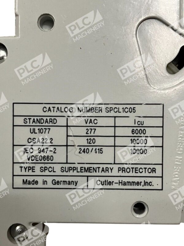 Cutler Hammer 5A 1 Pole Circuit Breaker SPCL1C05 - Image 3