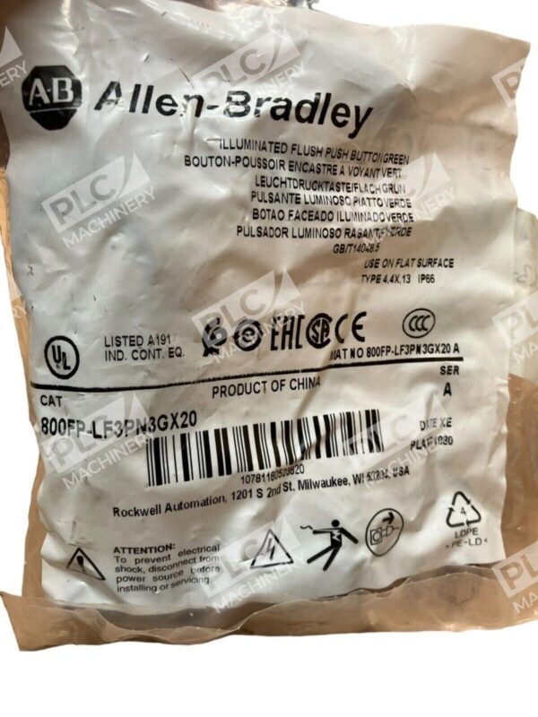 Allen Bradley 800FP-LF3PN3GX20 /A Illuminated Flush Push Button Green New In Box - Image 2