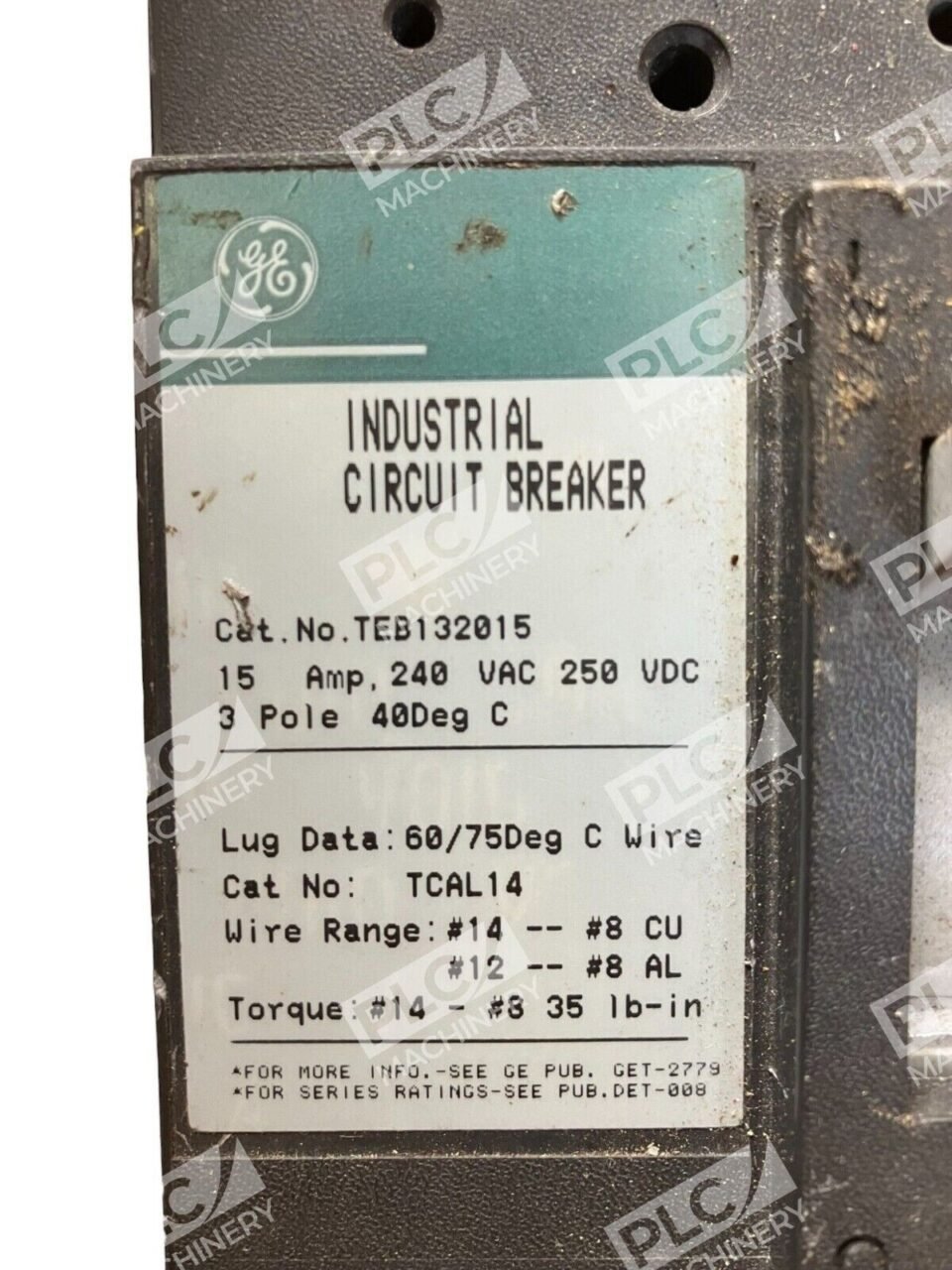 General Electric TEB132015 15A 240VAC 250VDC 3 Pole - Image 2