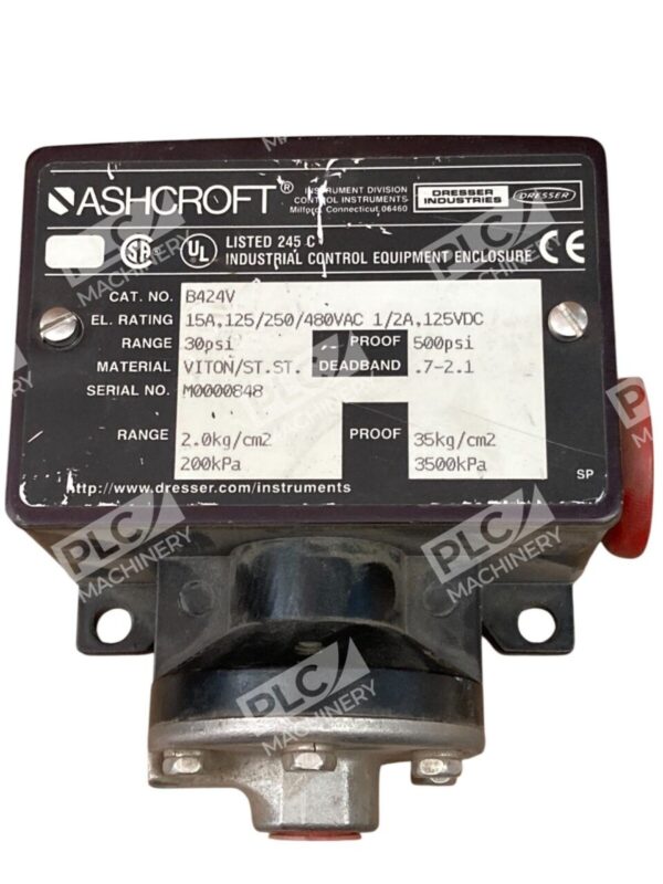 Ashcroft 0-30PSI 500PSI 15A 125/250/480VAC 1/2A 125VDC Pressure Switch B424V
